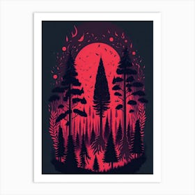 A Fantasy Forest At Night In Red Theme 83 Art Print