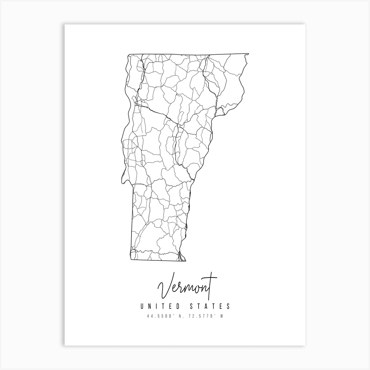 Vermont Minimal Street Map Art Print by Typologie Paper Co - Fy vermont-minimal-street-map-art-print-by-typologie-paper-co-fy