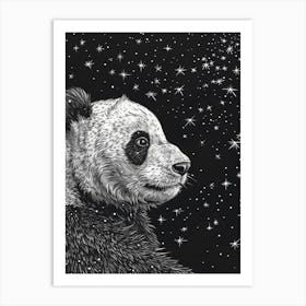 Giant Panda Looking At A Starry Sky Ink Illustration 2 Art Print