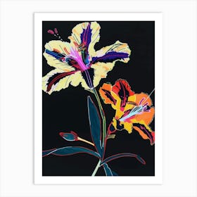 Neon Flowers On Black Wild Pansy 4 Art Print