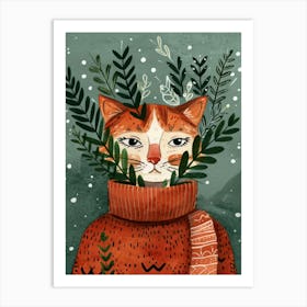 Cat With Leaves 14 Art Print