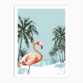 American Flamingo And Palm Trees Minimalist Illustration 1 Art Print