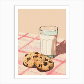 Pink Breakfast Food Milk And Chocolate Cookies 2 Art Print