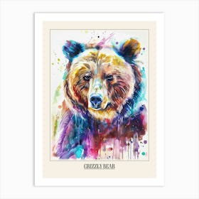Grizzly Bear Colourful Watercolour 1 Poster Art Print