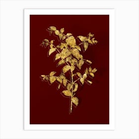 Vintage Tree Fuchsia Botanical in Gold on Red n.0114 Art Print
