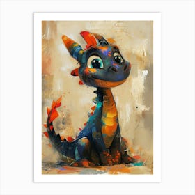 This Is A Whimsical, Colorful Painting Of A Stylized, Cartoonish Black Dragon Poster