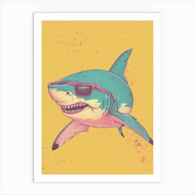 Shark Wearing Sunglasses Blue Pink Mustard Art Print