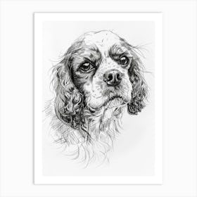 Cavalier King Charles Dog Line Sketch Dog Line Drawing Sketch 2 Art Print