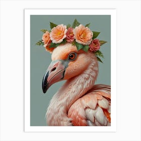 Flamingo A Flower Crown Art Print