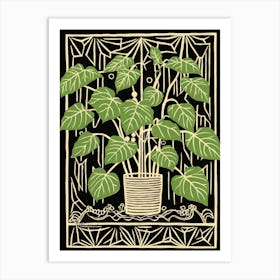 B&W Plant Illustration Philodendron 3 Art Print