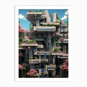 Brutalist Architecture Pixel Art 1 Art Print