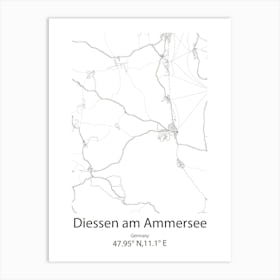 Diessen Am Ammersee,Germany Minimalist Map Art Print