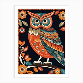 Folk Art Owl Painting , Owl Abstract art, 1436 Art Print