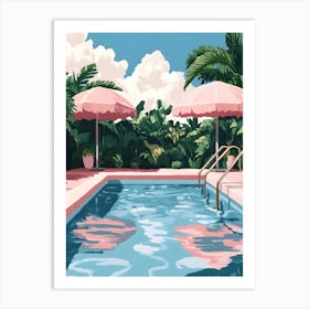 Pink Umbrellas In The Pool Art Print