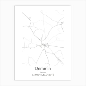 Demmin,Germany Minimalist Map Art Print