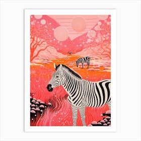 Linocut Pink & Red Inspired Zebra 1 Art Print