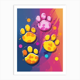 Paw Prints On A Colorful Background Art Print