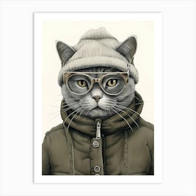 British Shorthair Cat With Glasses Art Print