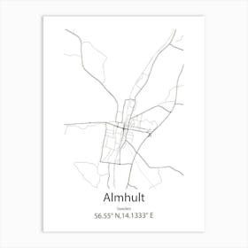 Almhult,Sweden Minimalist Map Art Print