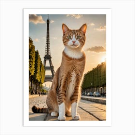 Feline Globe Trotter: Posing with the World’s Wonders Cat In Paris Art Print