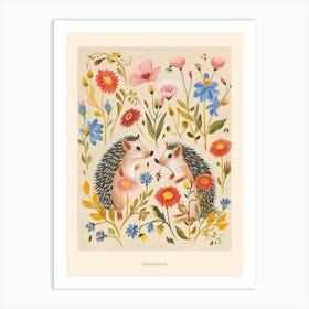 Folksy Floral Animal Drawing Hedgehog 7 Poster Art Print