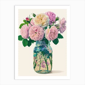 English Roses Painting Rose In A Mason Jar 3 Art Print