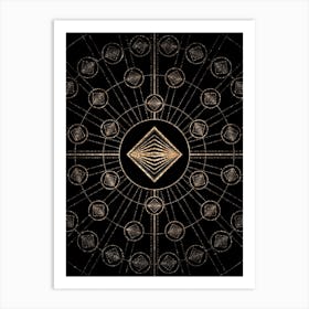 Geometric Glyph Radial Array in Glitter Gold on Black n.0369 Art Print