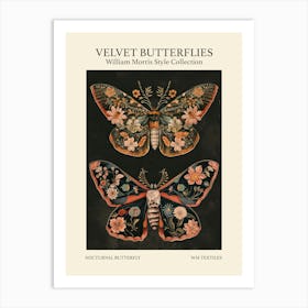 Velvet Butterflies Collection Nocturnal Butterfly William Morris Style 7 Art Print