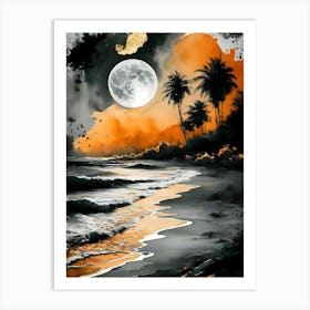 Full Moon At The Beach 1 Art Print