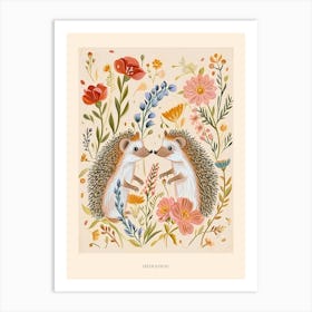Folksy Floral Animal Drawing Hedgehog 8 Poster Art Print