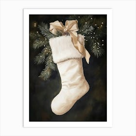 White Christmas Stocking Art Print