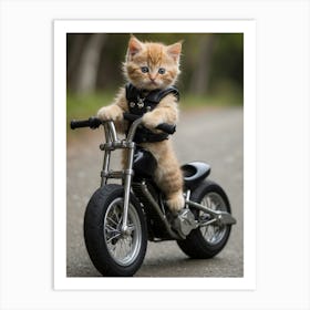 Kitten Riding A Motorcycle Art Print