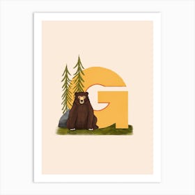 Letter G Grizzly Bear Art Print