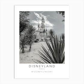 Disneyland Paris Sleeping Beauty Castle France Black And White Art Print