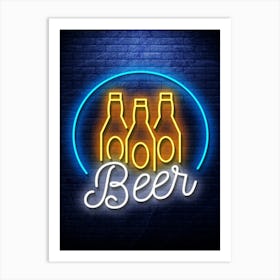 Beer — Neon food sign, Food kitchen poster, photo art Art Print