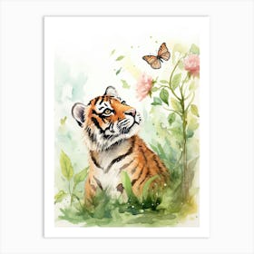 Tiger Illustration Birdwatching Watercolour 2 Art Print