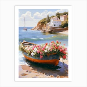 A Small Boat With Flowers Art Print