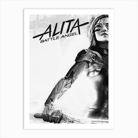 Alita Battle Angel 99 Black N White Art Print