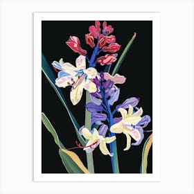 Neon Flowers On Black Hyacinth 4 Art Print