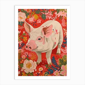 Floral Animal Painting Pig 2 Art Print