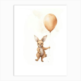 Baby Kangaroo Flying With Ballons, Watercolour Nursery Art 3 Art Print