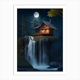 House On A Waterfall Art Print