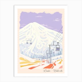 Poster Of Niseko   Hokkaido, Japan, Ski Resort Pastel Colours Illustration 1 Art Print