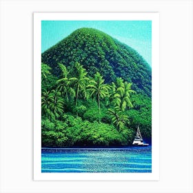 Cocos Island Costa Rica Pointillism Style Tropical Destination Art Print