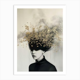 Woman With Butterflies In Her Head Art Print