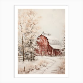 Red Barn In Winter Art Print