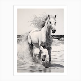 A Horse Oil Painting In Flamenco Beach, Puerto Rico, Portrait 2 Art Print