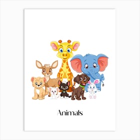 45.Beautiful jungle animals. Fun. Play. Souvenir photo. World Animal Day. Nursery rooms. Children: Decorate the place to make it look more beautiful. Art Print