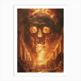 Retro Pc Cover Art From Game, Ancient Architecture, Flames, Skulls, Symmetrical Composition, The Tombs Of Torment Poster