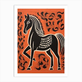 Horse, Woodblock Animal  Drawing 4 Art Print